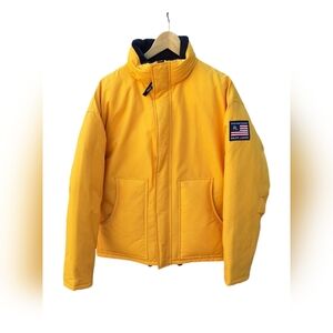 Ralph Lauren Yellow Bomber Jacket Down Puffer Ski Retro Sporty Athletic Mens M